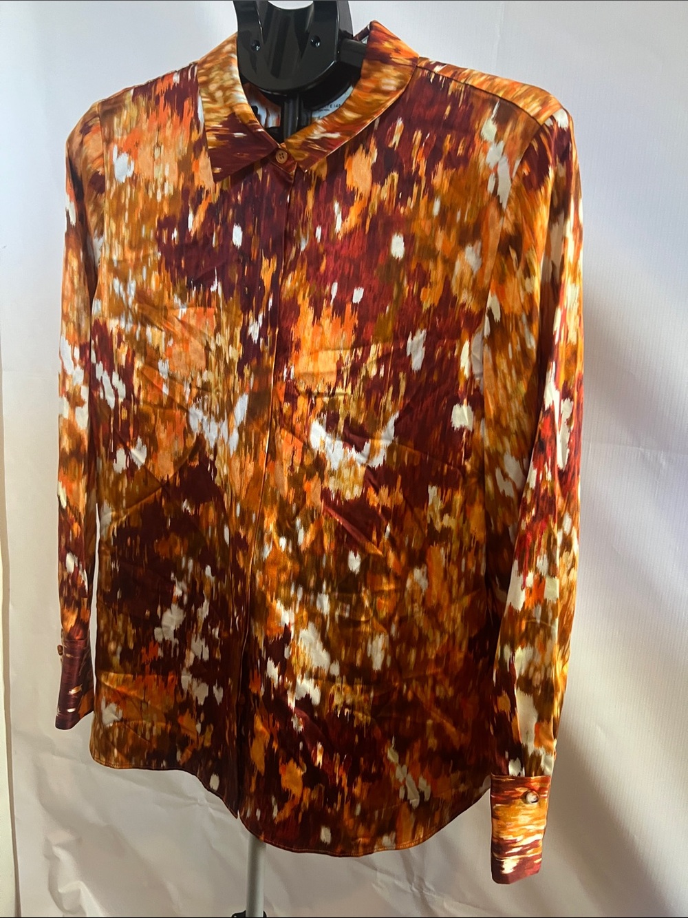 LAFAYETTE 148 SCOTTIE AUTUMN HAZE 100% SILK BLOUSE  SIZE L